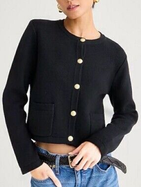 J.Crew Emilie Sweater Blazer Lady Jacket in Black Cotton Knit Cardigan Sz Med